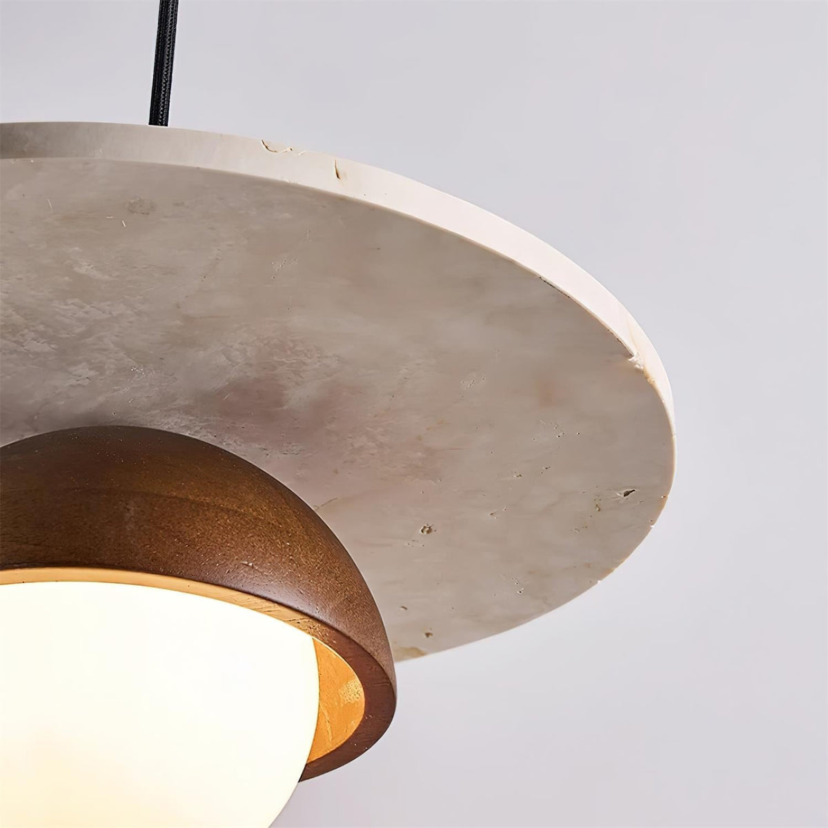 Travertine Wood Accents Glass Globe Pendant Light