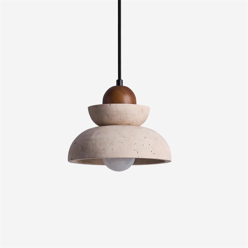 Éclairage Chaleureux Lampe Pendante Beige et Bois Travertin