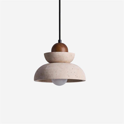 Éclairage Chaleureux Lampe Pendante Beige et Bois Travertin