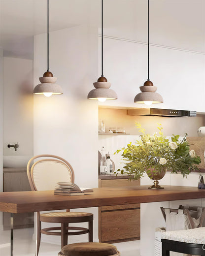 Éclairage Chaleureux Lampe Pendante Beige et Bois Travertin