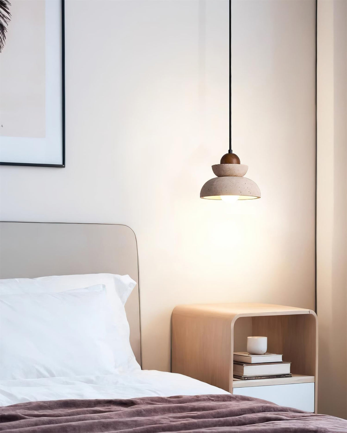 Éclairage Chaleureux Lampe Pendante Beige et Bois Travertin