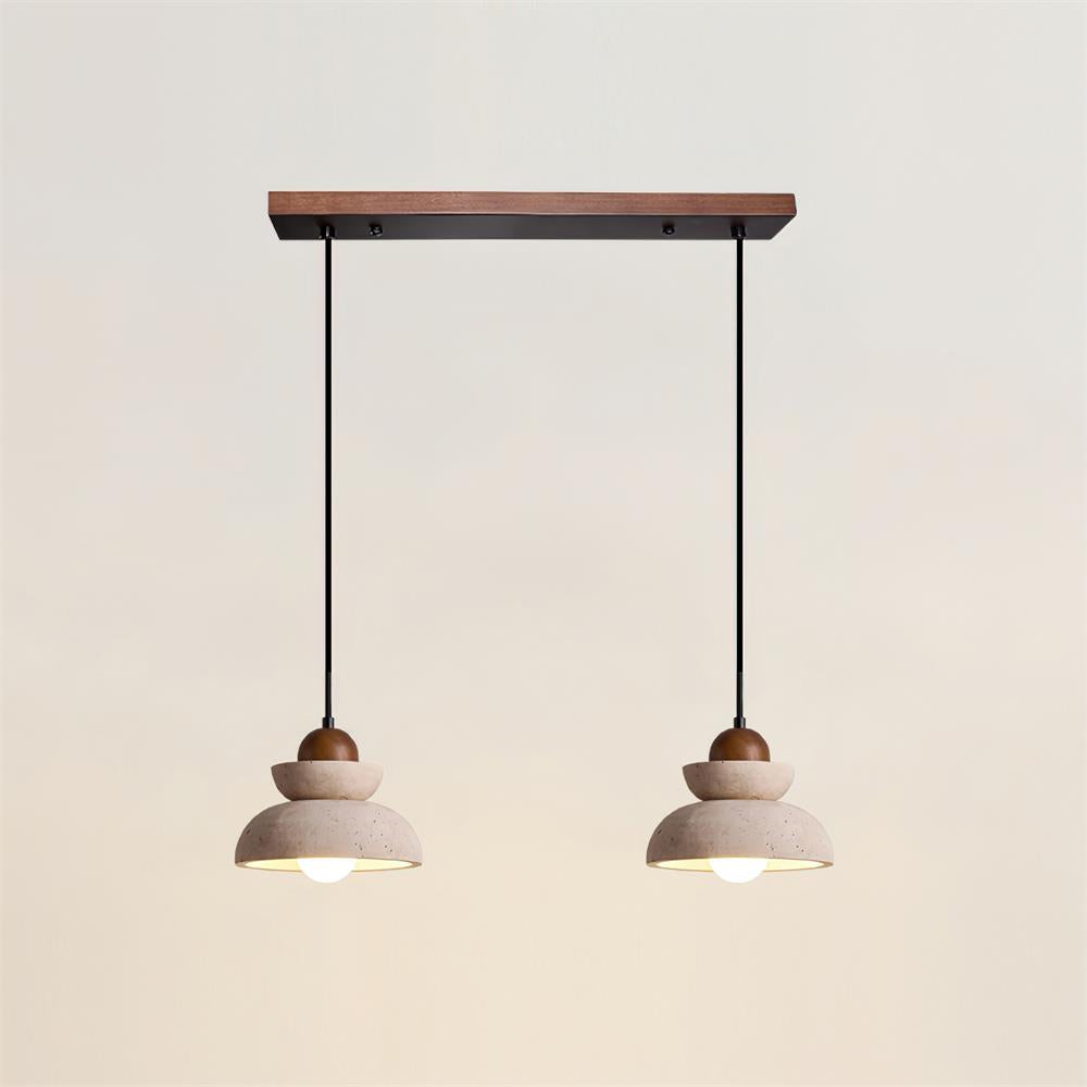 Éclairage Chaleureux Lampe Pendante Beige et Bois Travertin