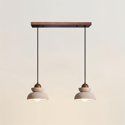 Éclairage Chaleureux Lampe Pendante Beige et Bois Travertin