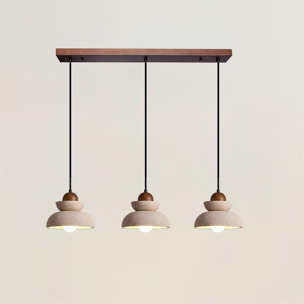 Éclairage Chaleureux Lampe Pendante Beige et Bois Travertin