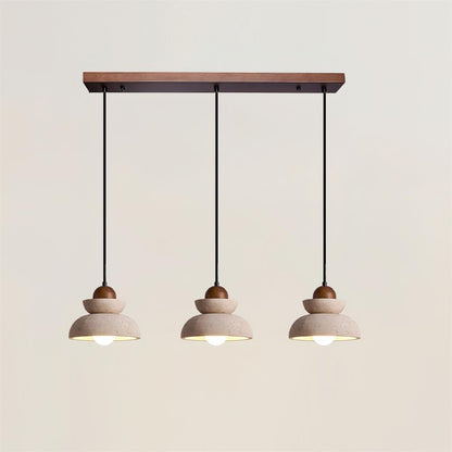 Éclairage Chaleureux Lampe Pendante Beige et Bois Travertin