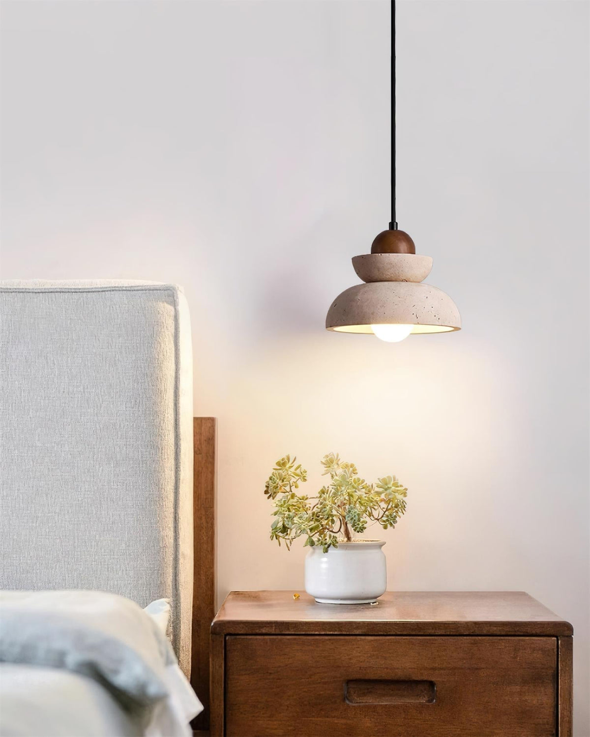 Éclairage Chaleureux Lampe Pendante Beige et Bois Travertin