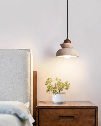 Éclairage Chaleureux Lampe Pendante Beige et Bois Travertin