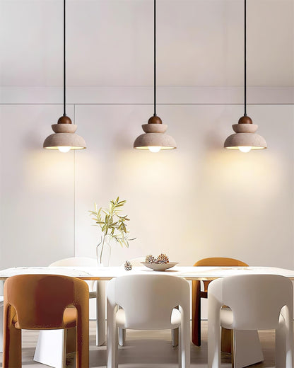 Éclairage Chaleureux Lampe Pendante Beige et Bois Travertin