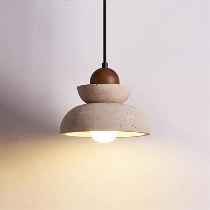 Éclairage Chaleureux Lampe Pendante Beige et Bois Travertin
