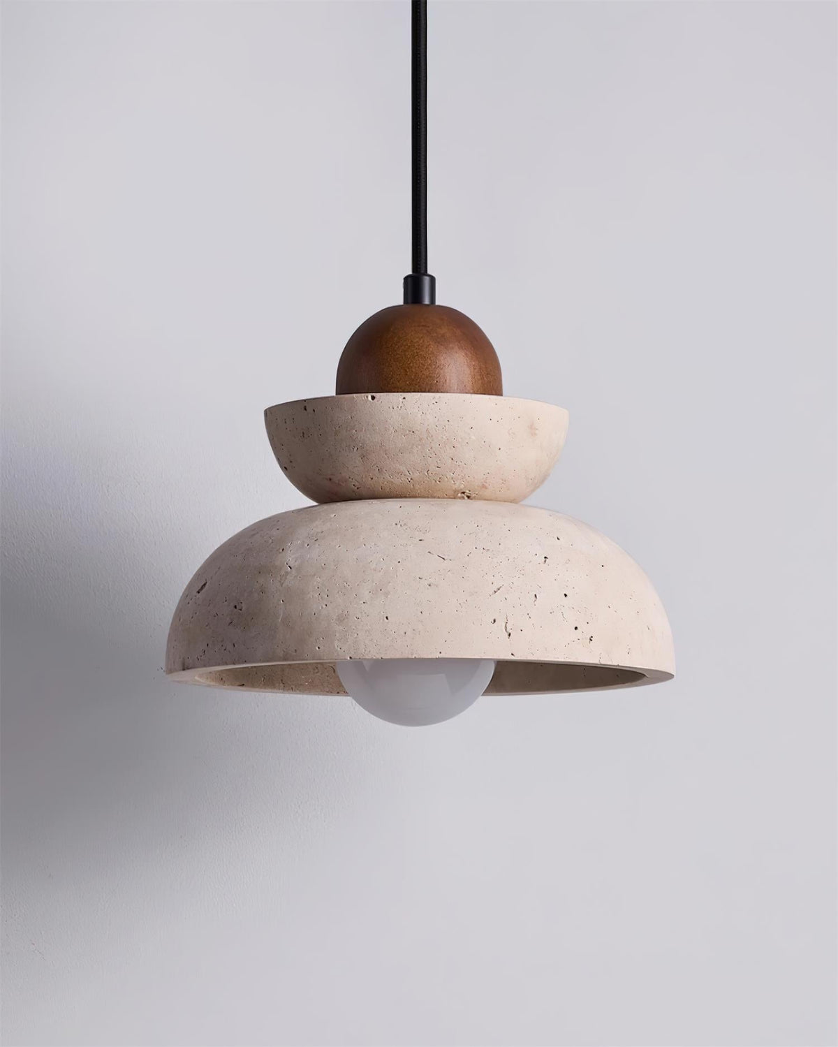 Éclairage Chaleureux Lampe Pendante Beige et Bois Travertin