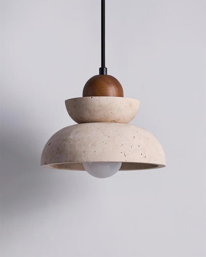 Éclairage Chaleureux Lampe Pendante Beige et Bois Travertin