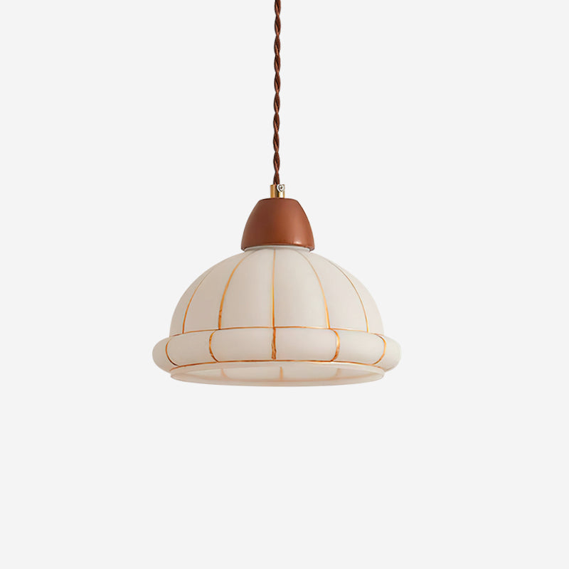 Minimalist Glass Dome Pendant Lamp With Walnut Wood Accent