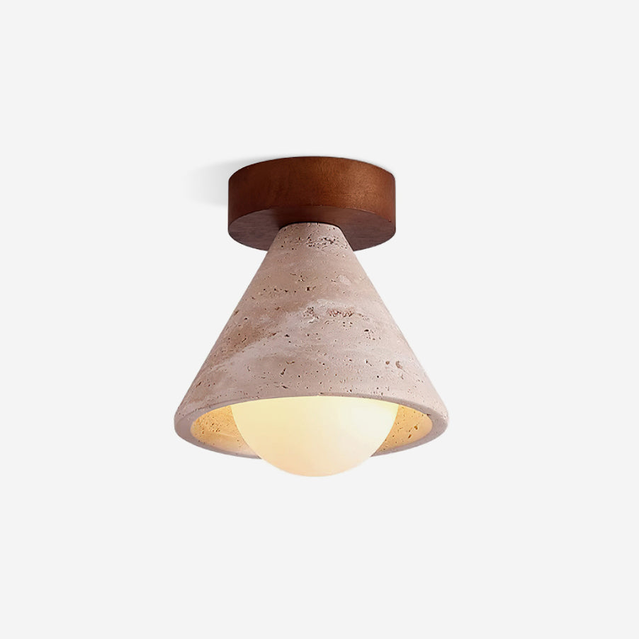 Flush Mount Ceiling Light With Wooden Canopy And G9 Socket Travertine