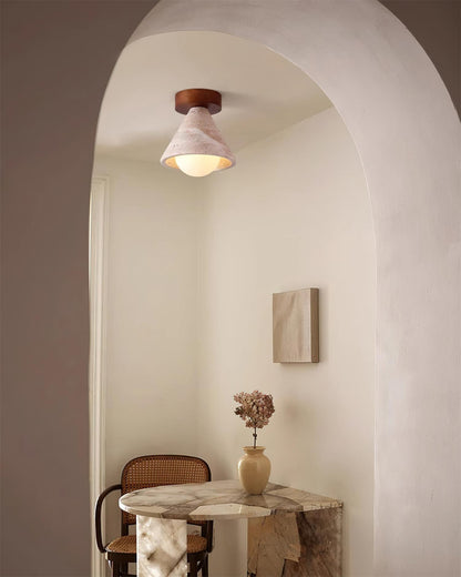 Flush Mount Ceiling Light With Wooden Canopy And G9 Socket Travertine