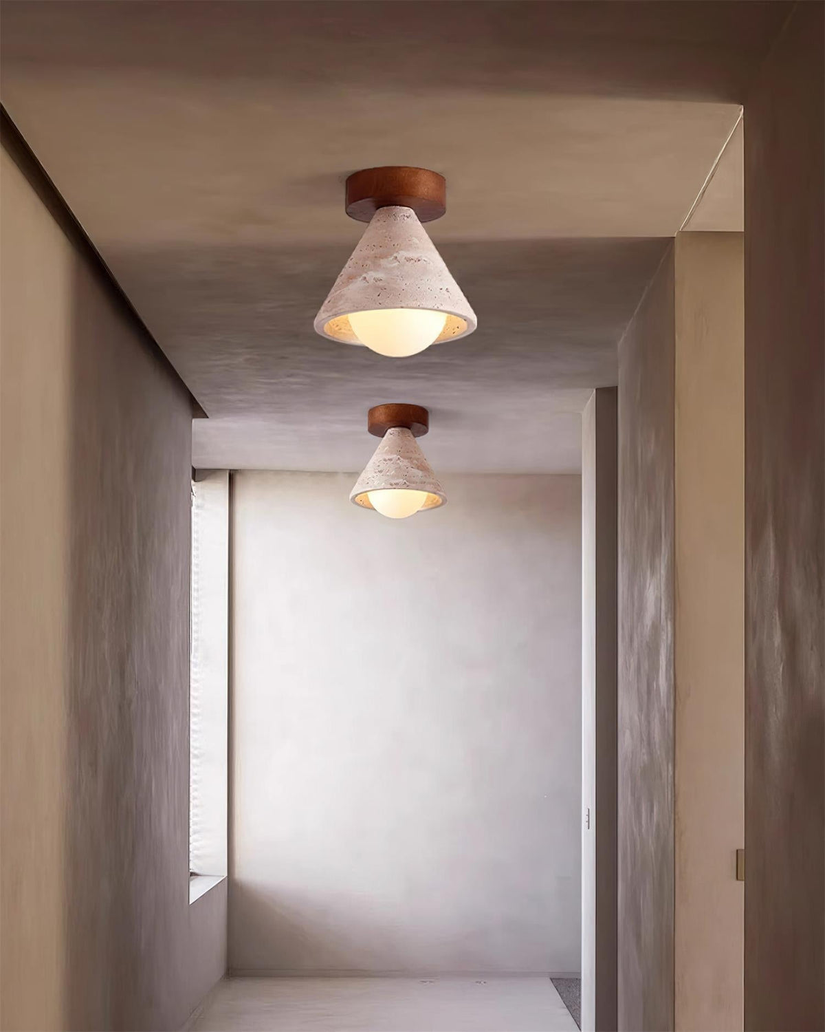 Flush Mount Ceiling Light With Wooden Canopy And G9 Socket Travertine