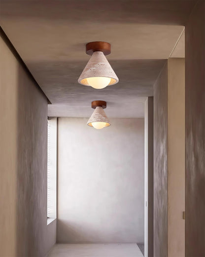 Flush Mount Ceiling Light With Wooden Canopy And G9 Socket Travertine