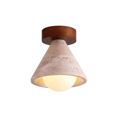 Flush Mount Ceiling Light With Wooden Canopy And G9 Socket Travertine