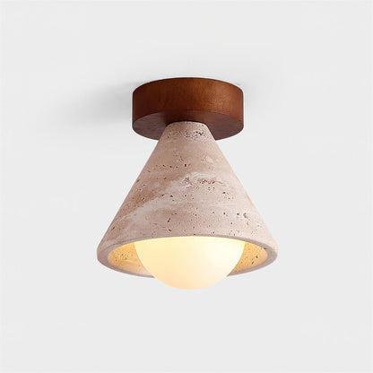 Flush Mount Ceiling Light With Wooden Canopy And G9 Socket Travertine