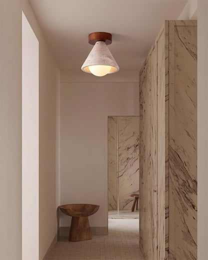 Flush Mount Ceiling Light With Wooden Canopy And G9 Socket Travertine