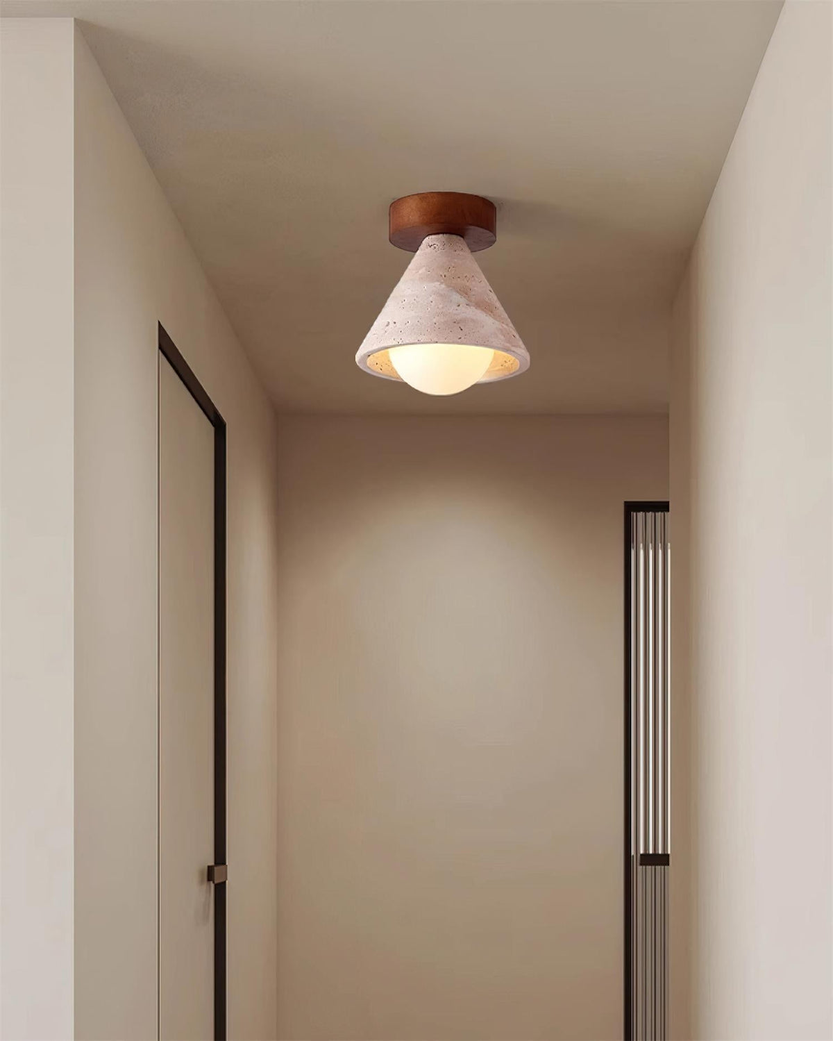 Flush Mount Ceiling Light With Wooden Canopy And G9 Socket Travertine