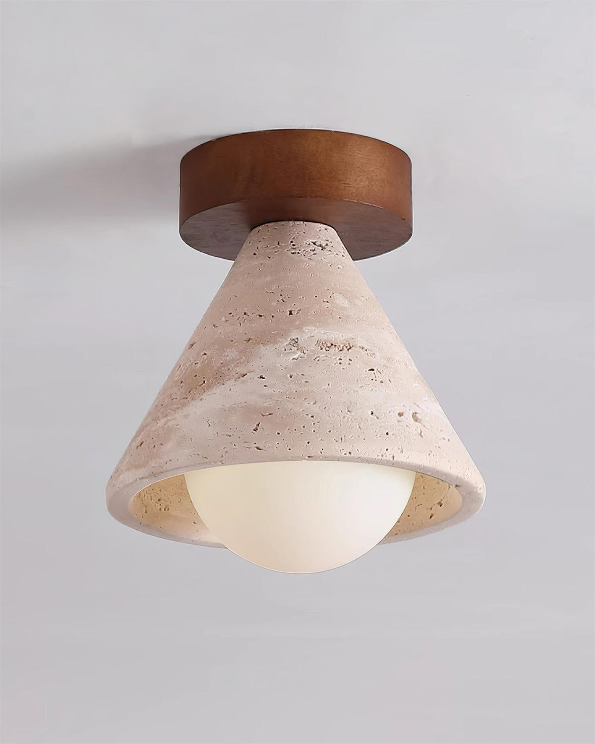 Flush Mount Ceiling Light With Wooden Canopy And G9 Socket Travertine