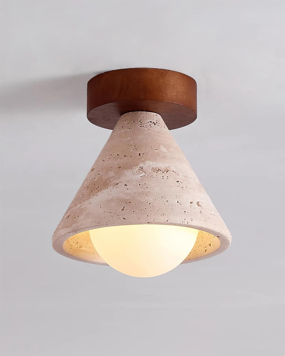 Flush Mount Ceiling Light With Wooden Canopy And G9 Socket Travertine