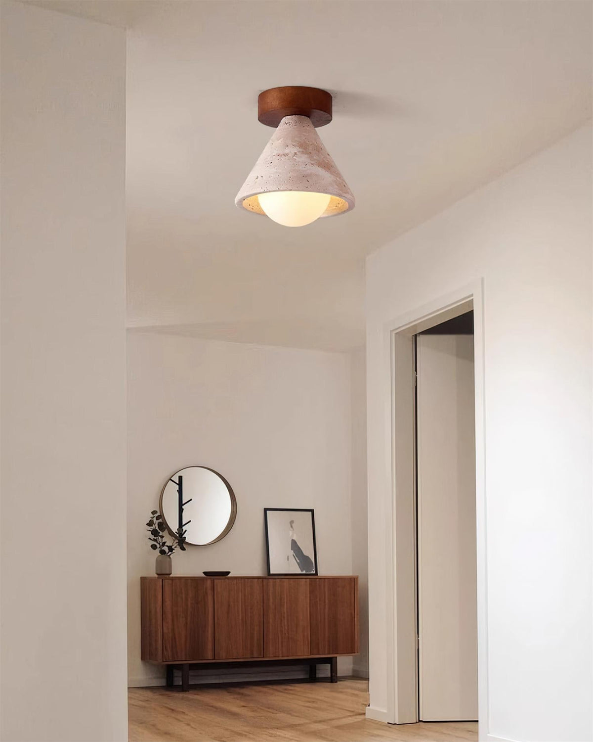 Flush Mount Ceiling Light With Wooden Canopy And G9 Socket Travertine