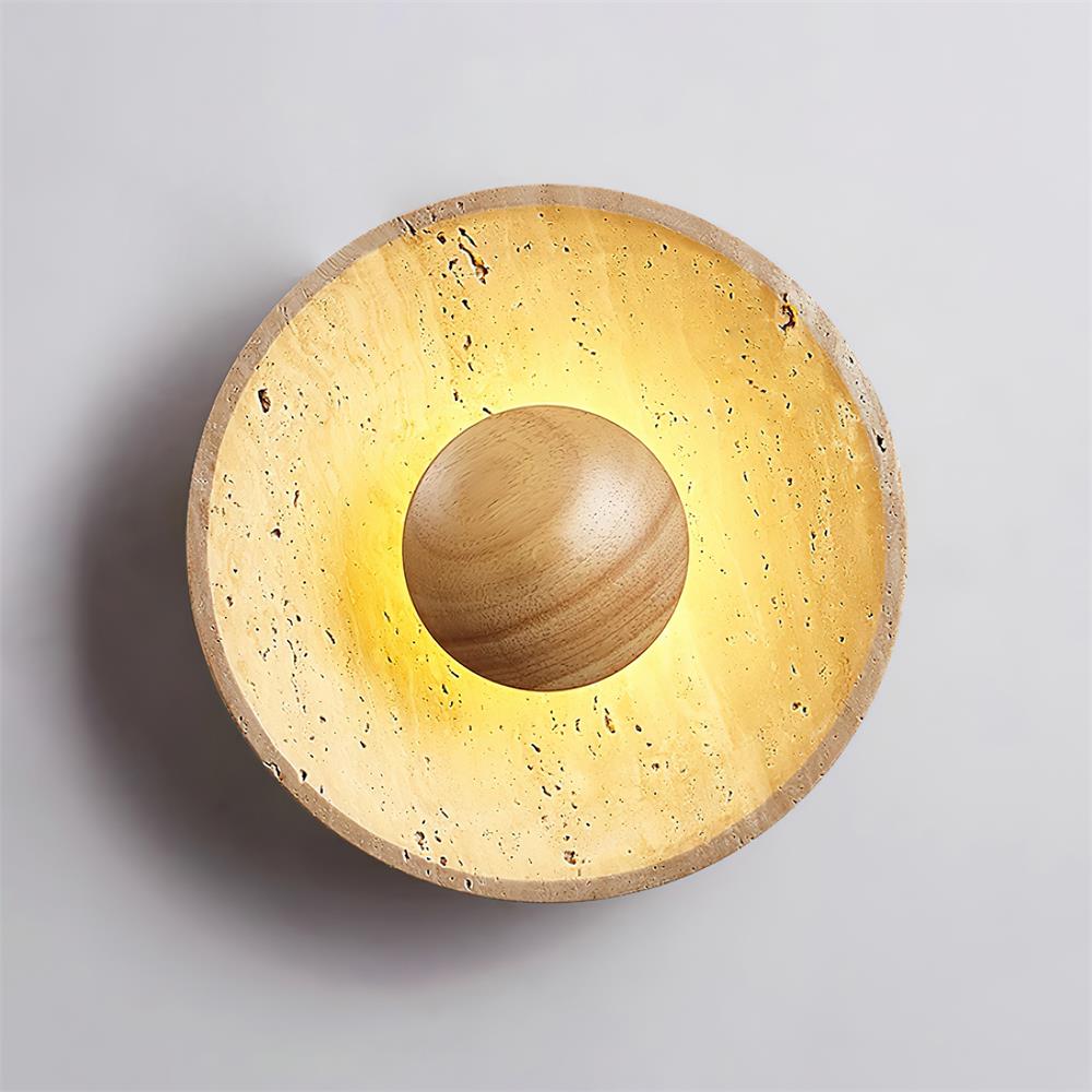 Integrated LED 25cm Travertine Walnut Wood Wall Lamp