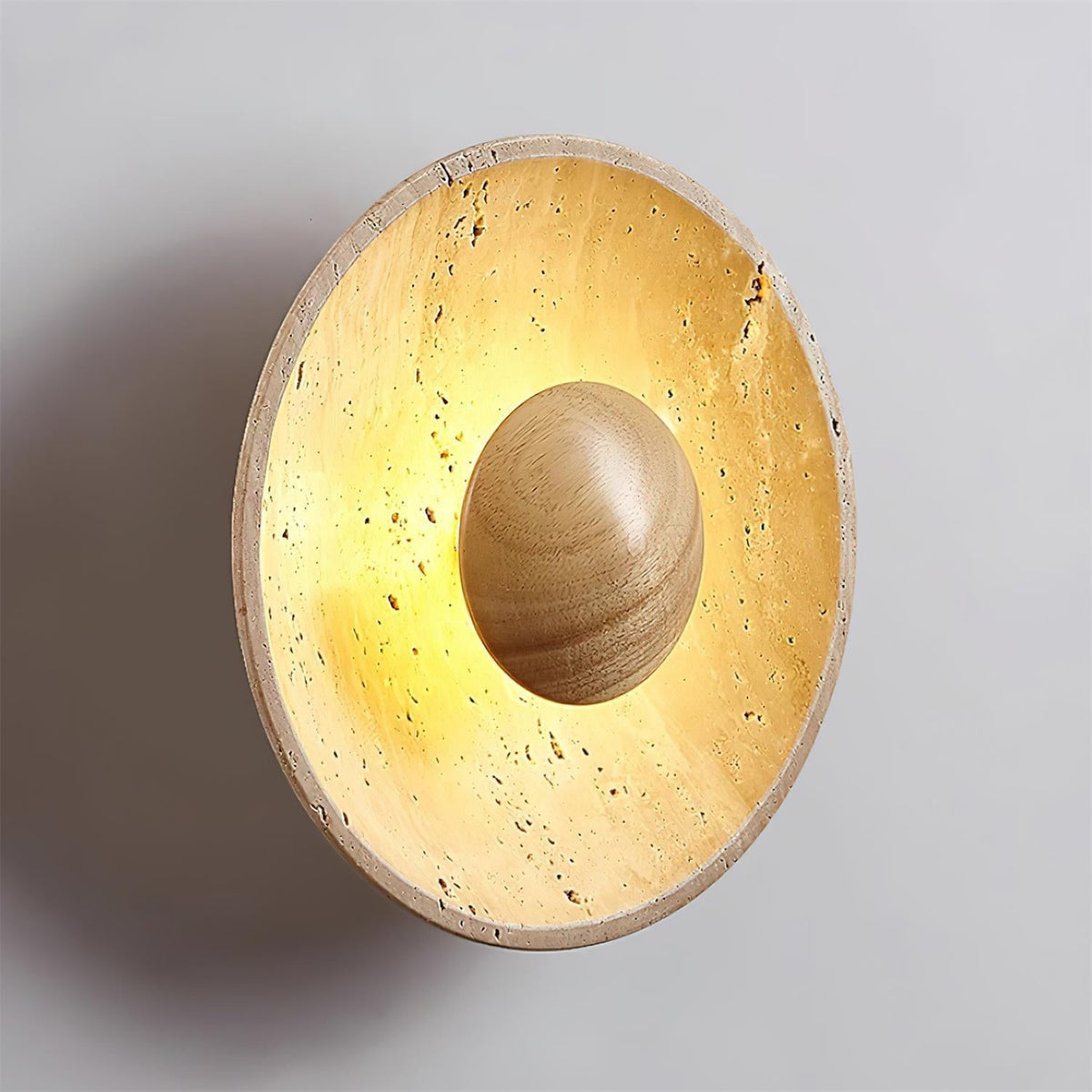 Integrated LED 25cm Travertine Walnut Wood Wall Lamp