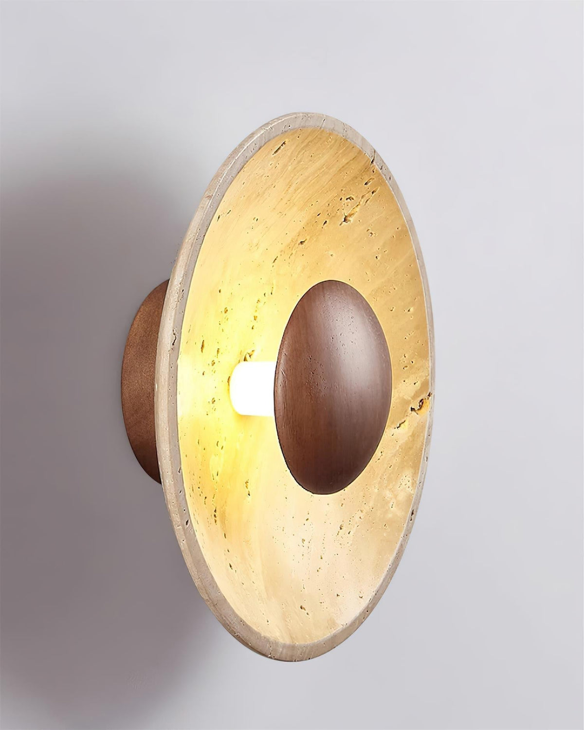 Integrated LED 25cm Travertine Walnut Wood Wall Lamp