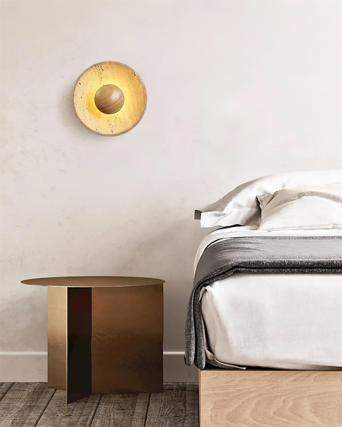 Integrated LED 25cm Travertine Walnut Wood Wall Lamp