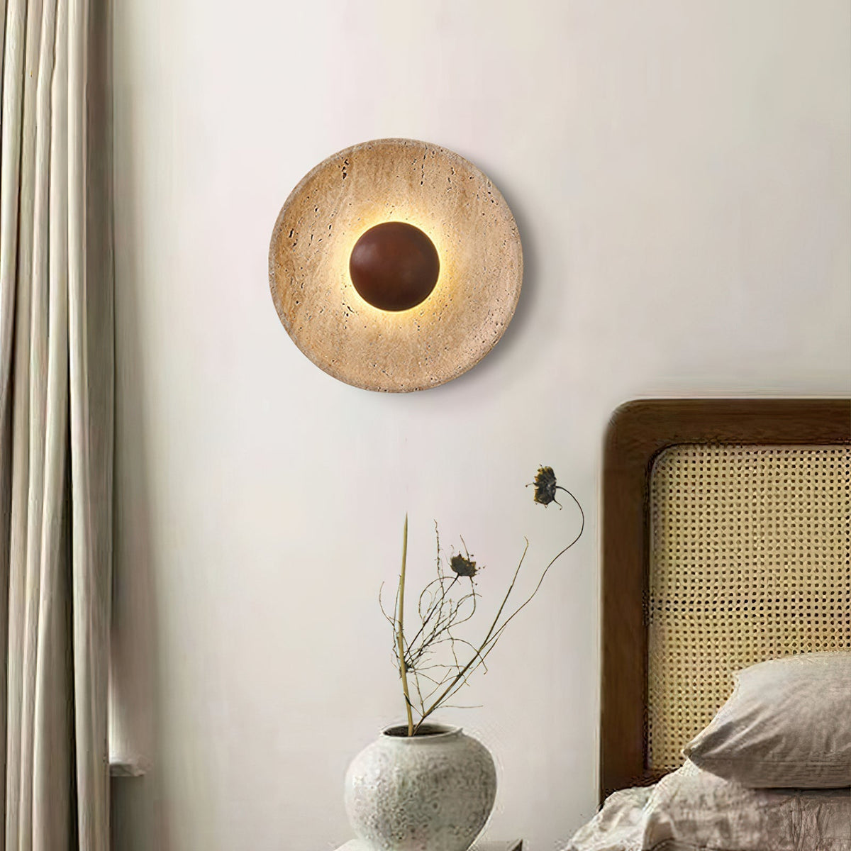 Integrated LED 25cm Travertine Walnut Wood Wall Lamp