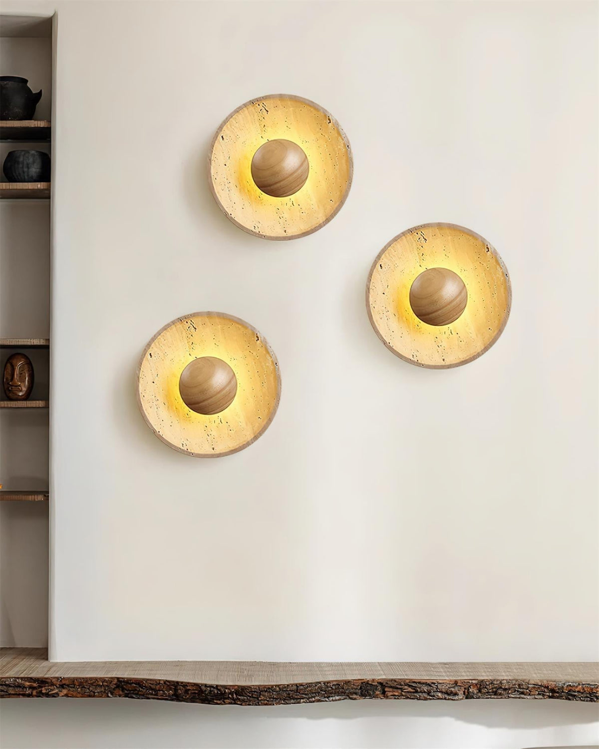 Integrated LED 25cm Travertine Walnut Wood Wall Lamp