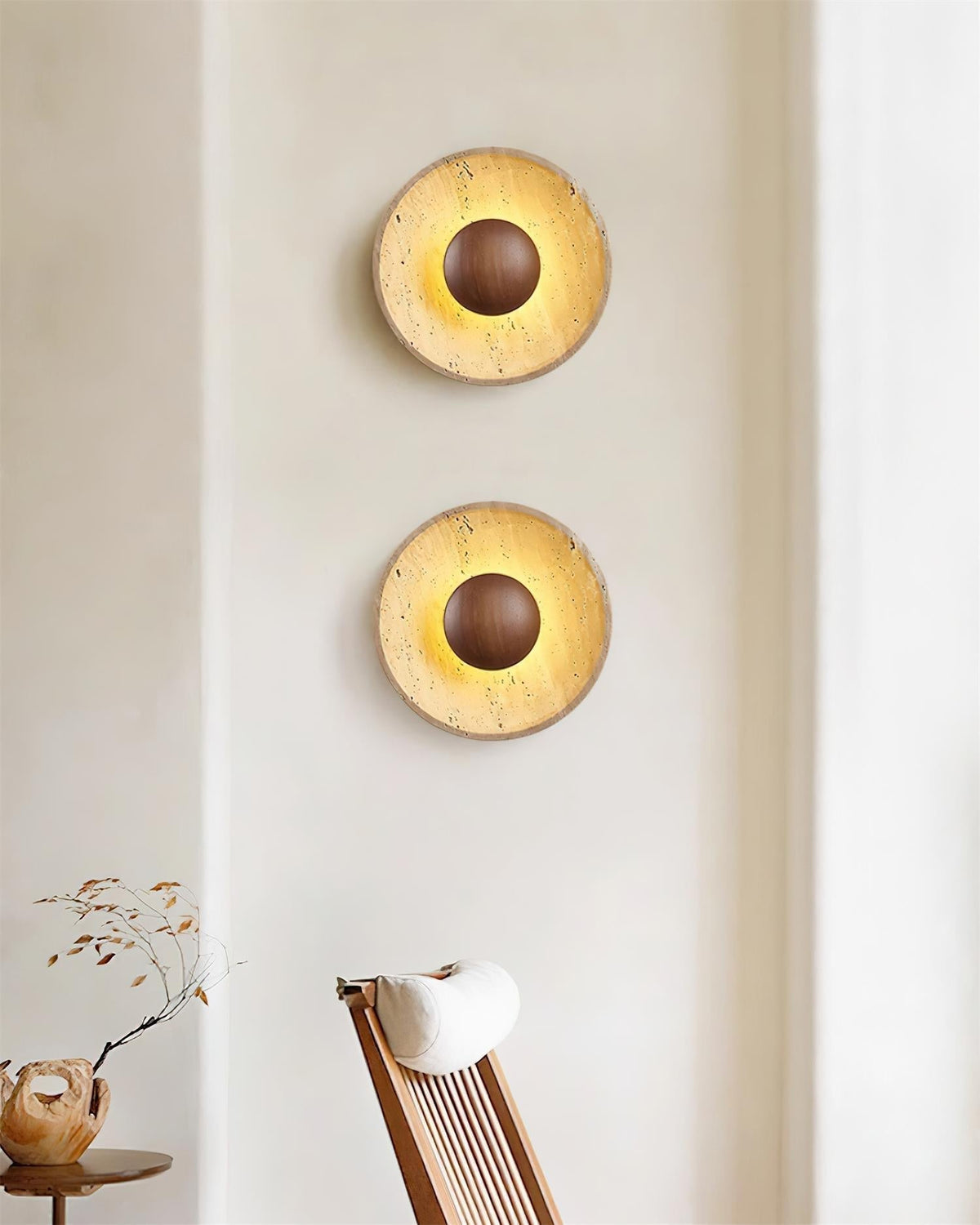 Integrated LED 25cm Travertine Walnut Wood Wall Lamp