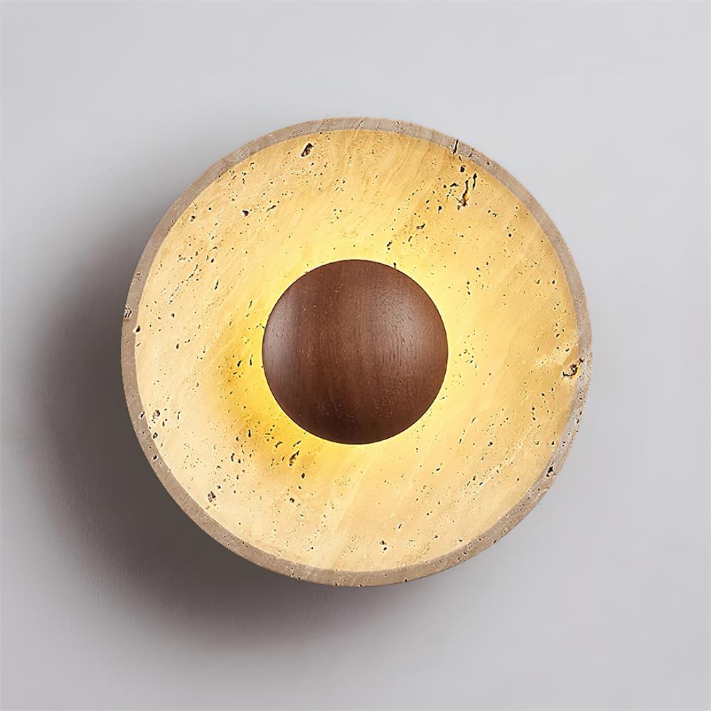 Integrated LED 25cm Travertine Walnut Wood Wall Lamp