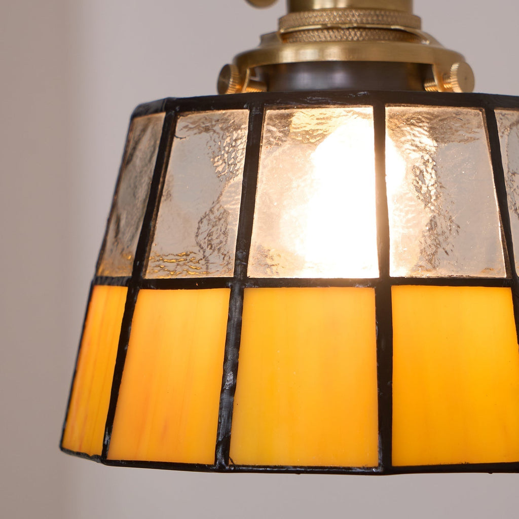 Vintage Stained Glass Shade With Brass Pendant Lamp