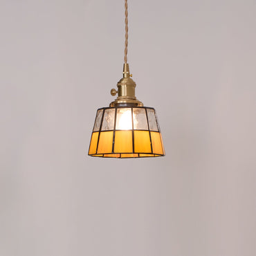 Vintage Stained Glass Shade With Brass Pendant Lamp
