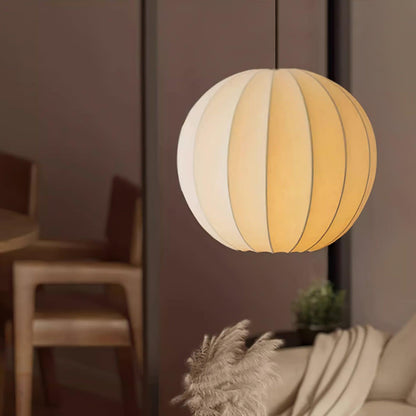 Ambient Dining White Silk Ribbed Globe Pendant Light