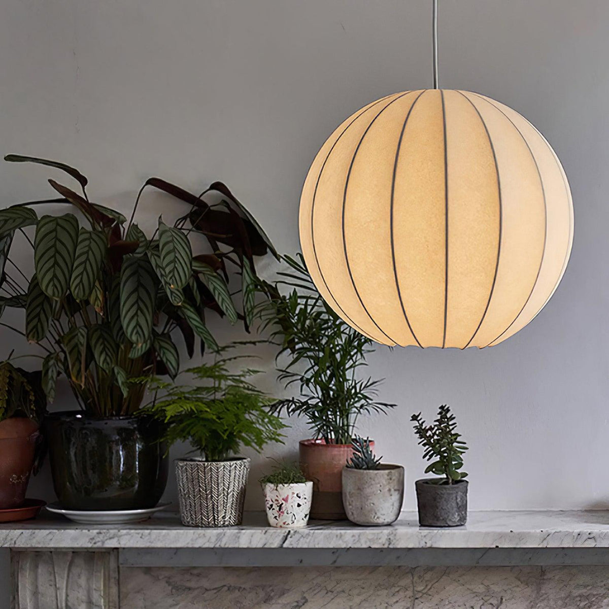 Ambient Dining White Silk Ribbed Globe Pendant Light