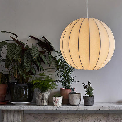 Ambient Dining White Silk Ribbed Globe Pendant Light