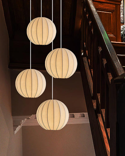 Ambient Dining White Silk Ribbed Globe Pendant Light