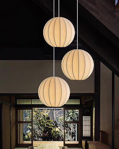 Ambient Dining White Silk Ribbed Globe Pendant Light