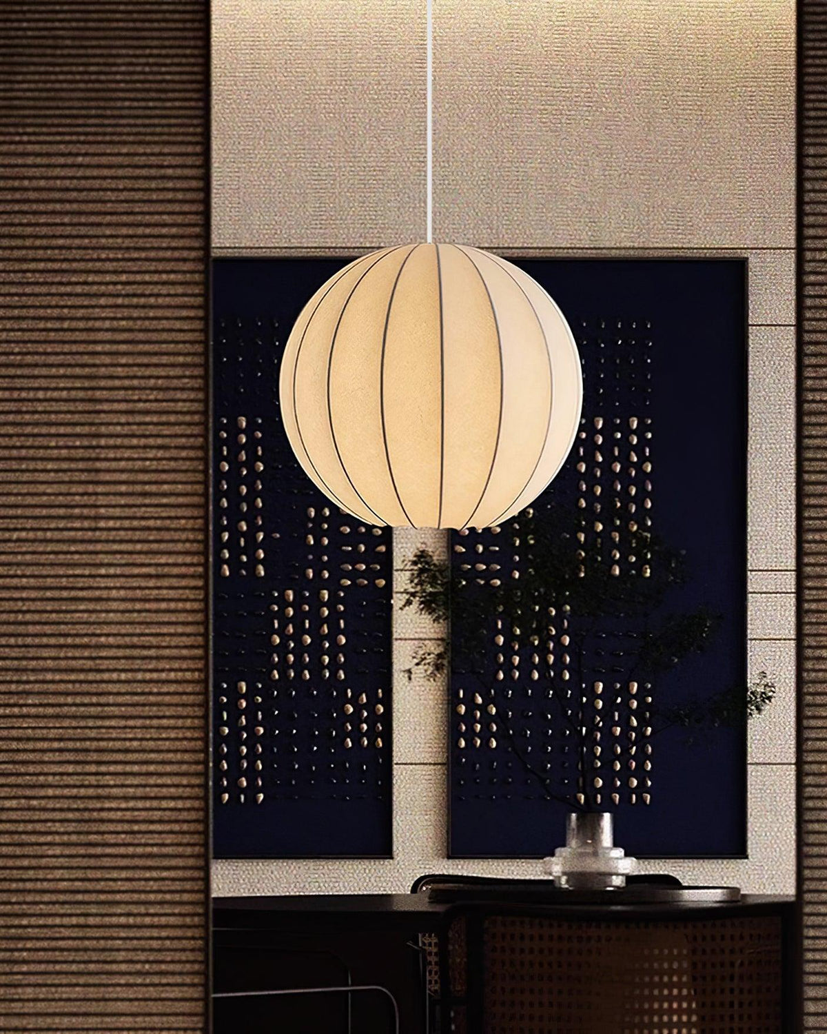 Ambient Dining White Silk Ribbed Globe Pendant Light