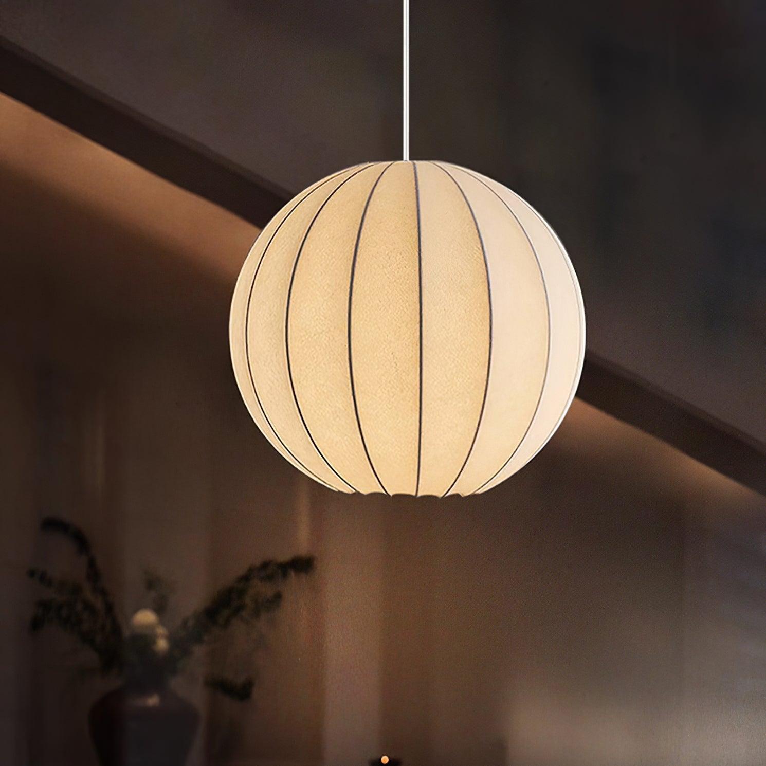 Ambient Dining White Silk Ribbed Globe Pendant Light