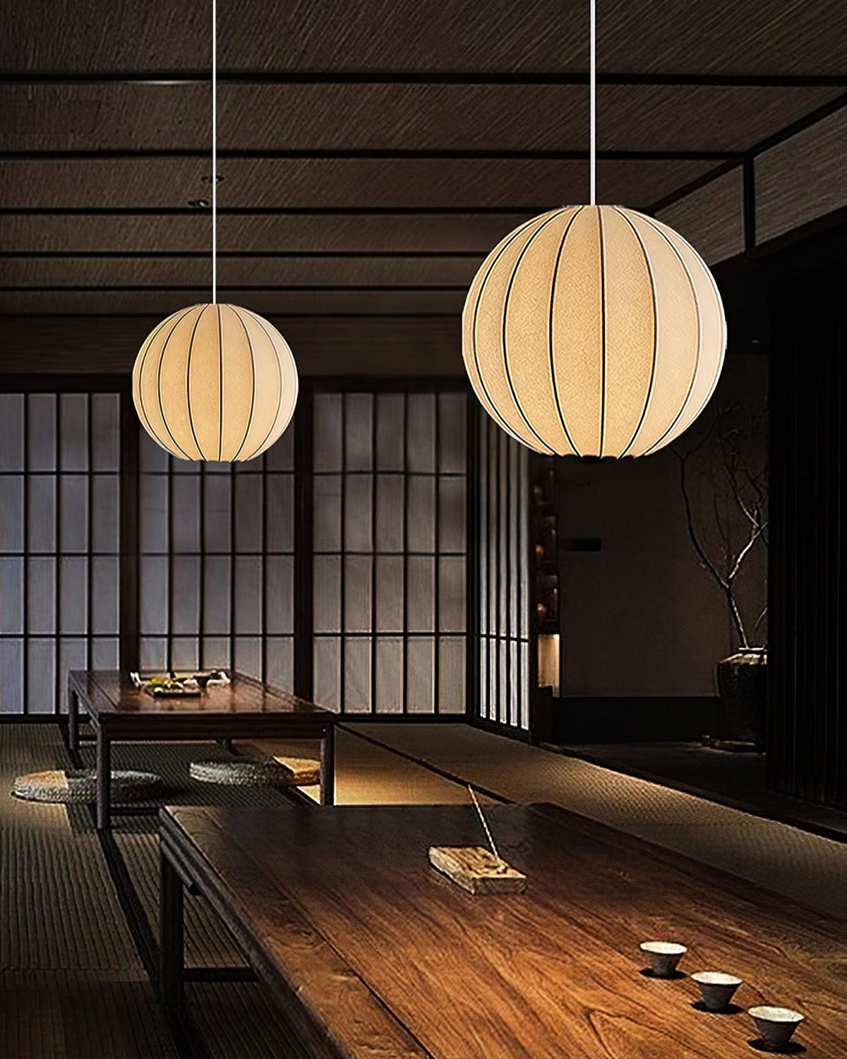 Ambient Dining White Silk Ribbed Globe Pendant Light