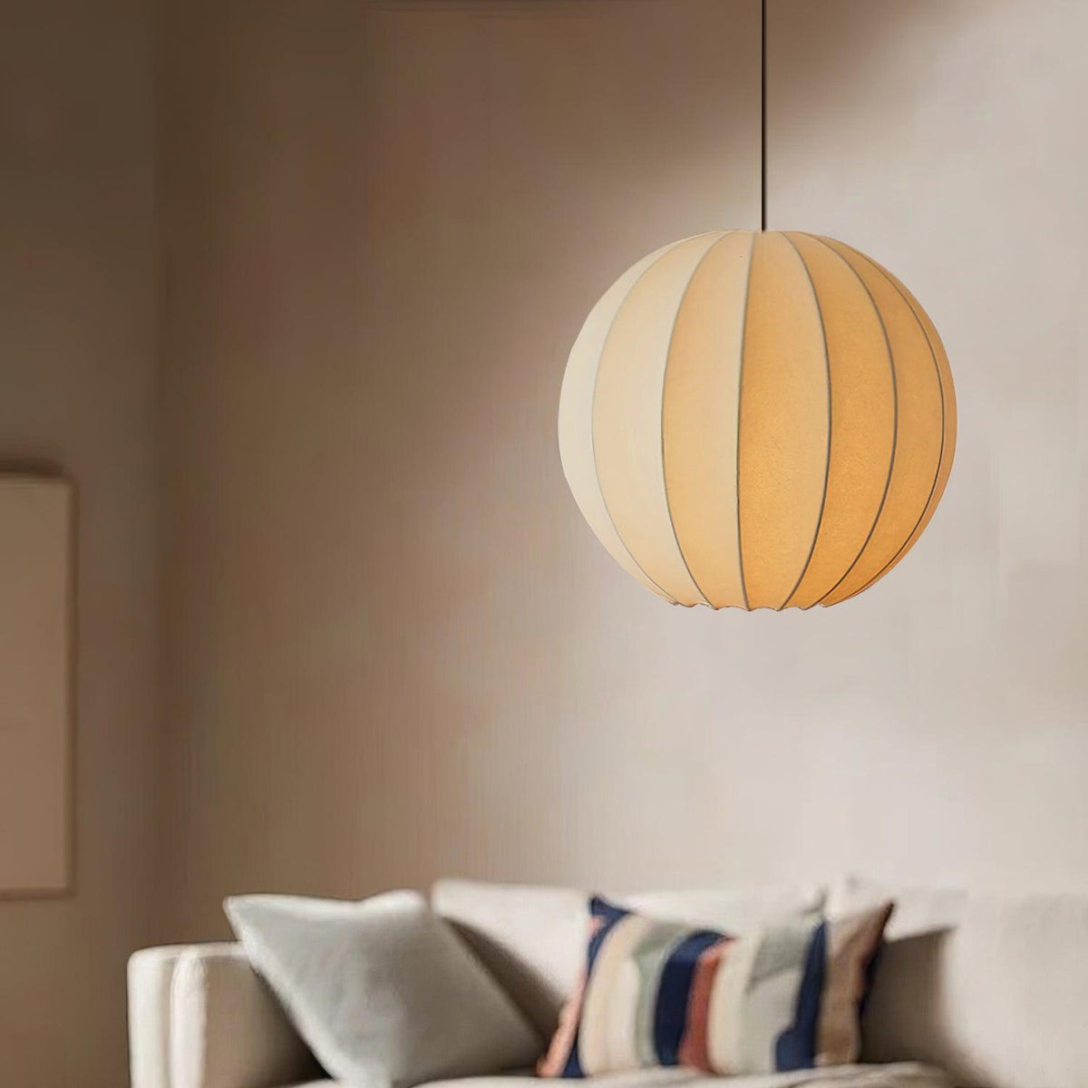 Ambient Dining White Silk Ribbed Globe Pendant Light