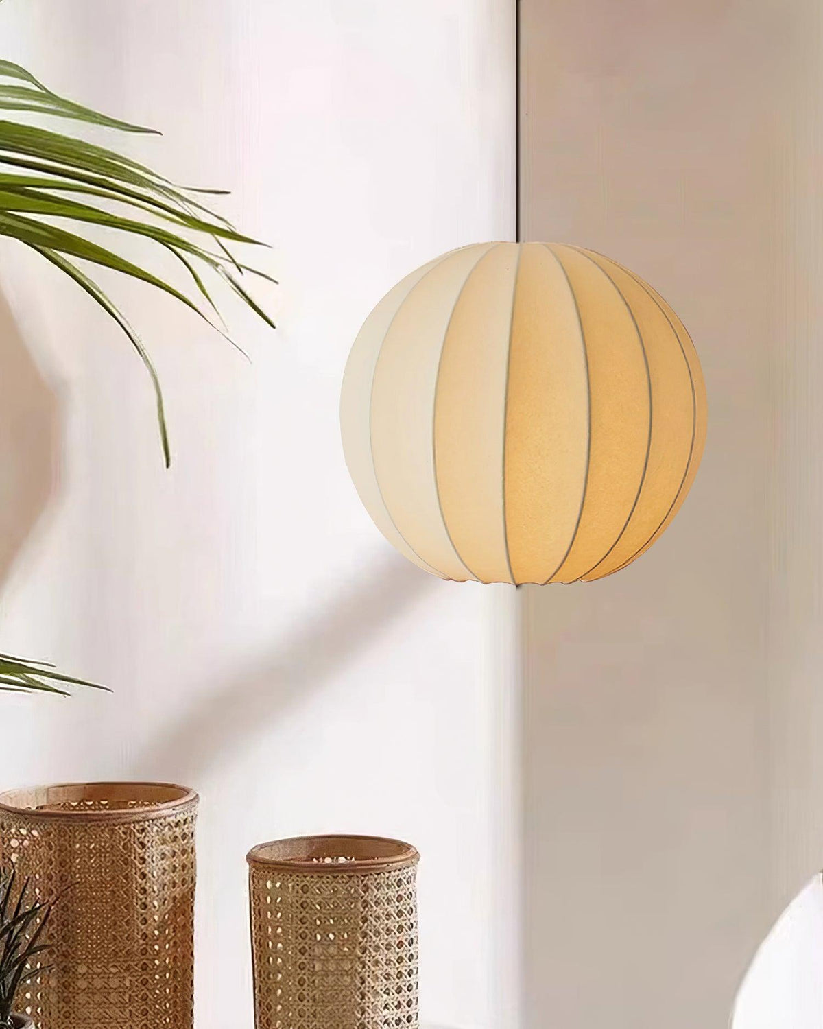 Ambient Dining White Silk Ribbed Globe Pendant Light