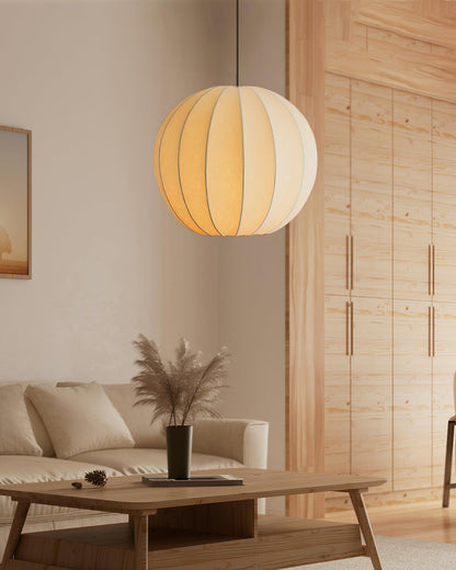 Ambient Dining White Silk Ribbed Globe Pendant Light