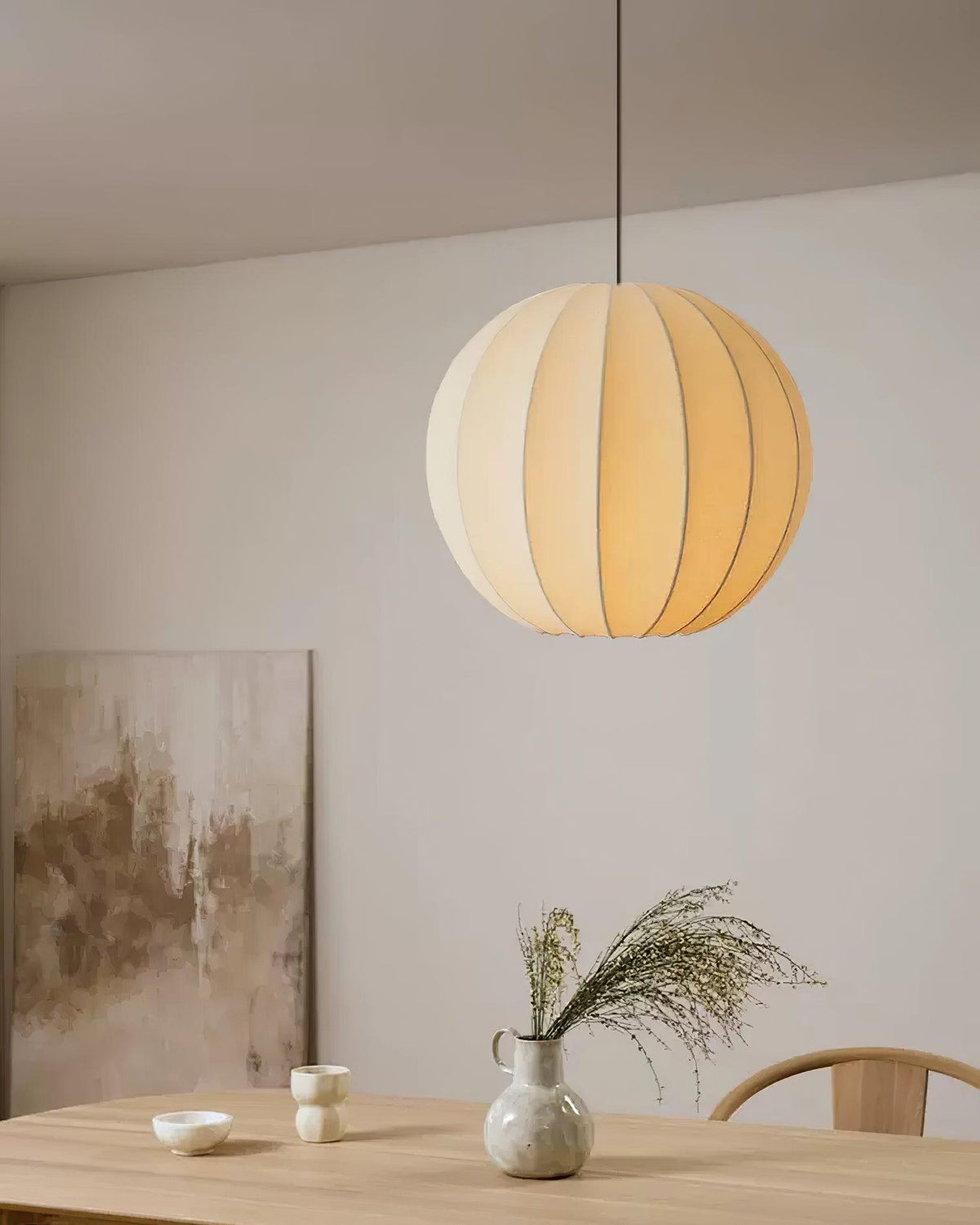 Ambient Dining White Silk Ribbed Globe Pendant Light