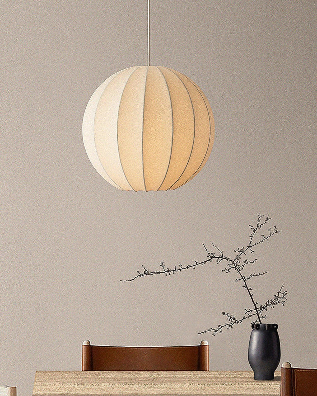 Ambient Dining White Silk Ribbed Globe Pendant Light